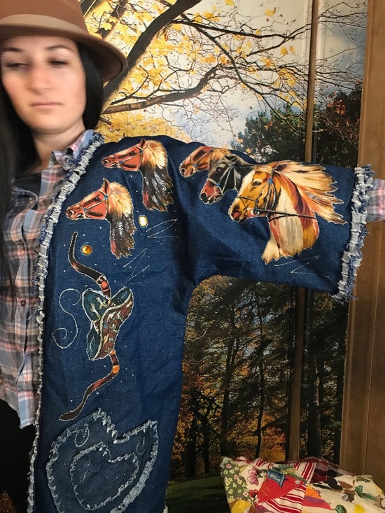 Handmade Jackets & Blazers - Vintage 80s Denim Western Jacket: Equestrian Horse Appliqué, Hand-Crafted